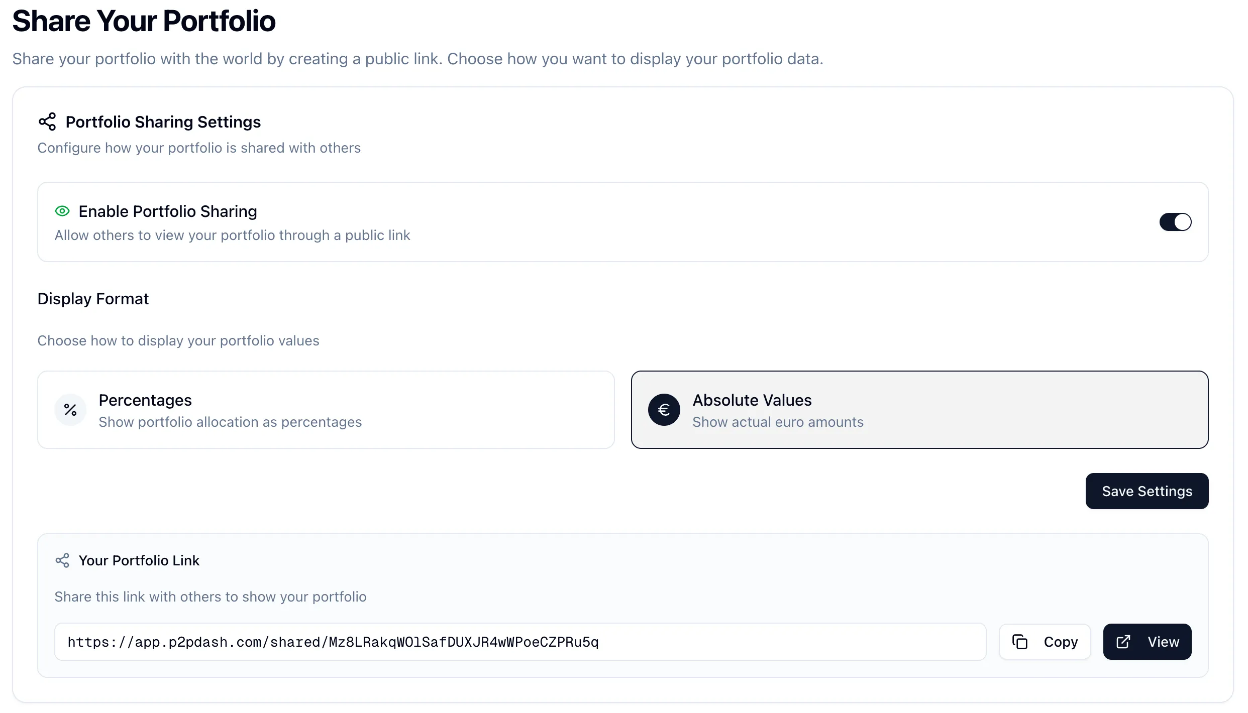 Portfolio Sharing Feature